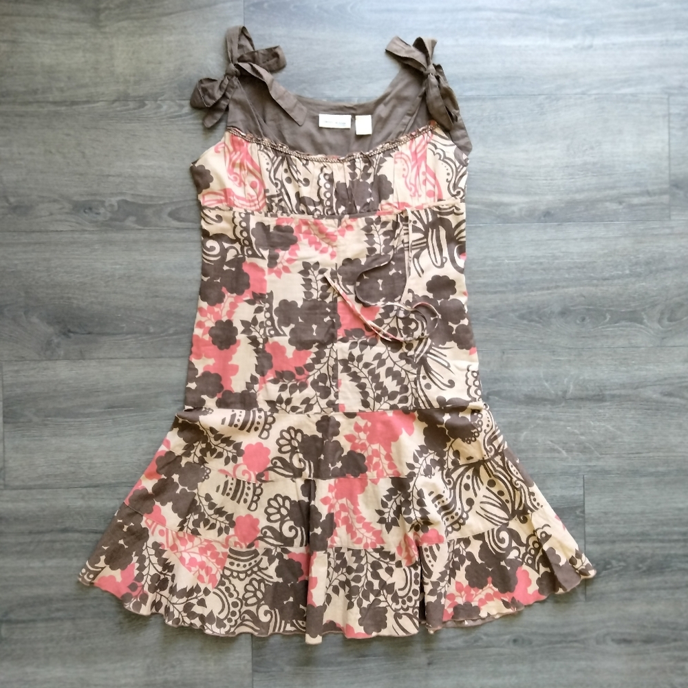 DKNY Jeans Brown Floral Cotton Sundress Women's Size 6P Boho Sleeveless